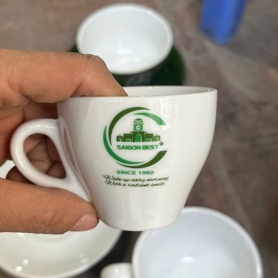 Ly sứ cafe in logo kèm đĩa màu trắng dung tích 90ml LSCF-17