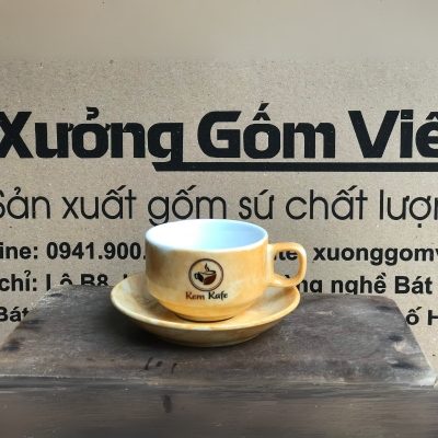 Ly sứ cafe in logo kèm đĩa màu vàng trắng dung tích 220ml LSCF-11