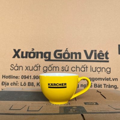 Ly sứ cafe in logo màu vàng và trắng dung tích 220ml LSCF-15