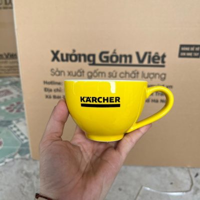 Ly sứ cafe in logo màu vàng và trắng dung tích 220ml LSCF-15