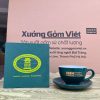 Ly sứ cafe in logo kèm đĩa màu xanh navy và trắng dung tích 220ml LSCF-14