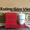 Ly sứ trắng in logo có nắp dáng thóp quai C 350ml LST-21