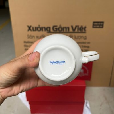 Ly sứ trắng in logo dáng ngọn lửa có nắp quai bán tim 350ml LST-33