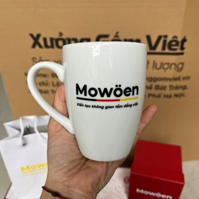 Ly sứ trắng in logo dáng thóp cao quai bán tim 400ml LST-34