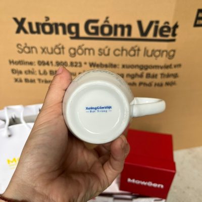 Ly sứ trắng in logo dáng thóp cao quai bán tim 400ml LST-34