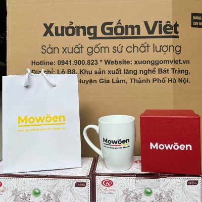 Ly sứ trắng in logo dáng thóp cao quai bán tim 400ml LST-34