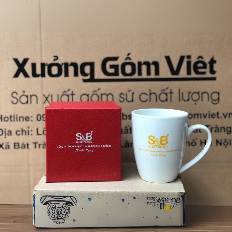 Ly sứ trắng in logo dáng thóp cao quai bán tim 400ml LST-38