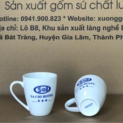 Ly sứ trắng in logo dáng thóp quai bán tim 400ml LST-42