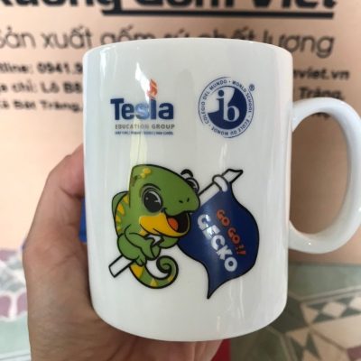 Ly sứ trắng in logo dáng trụ quai C 350ml LST-44