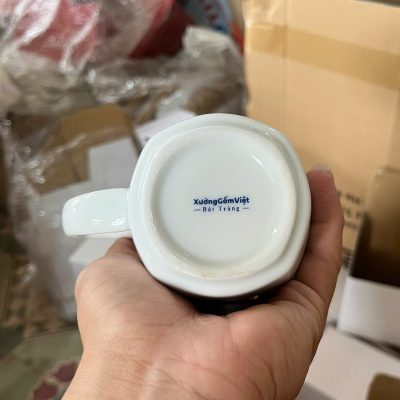 Ly sứ trắng in logo dáng vuông quai vuông 390ml LST-53