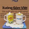 Ly sứ vẽ tay in logo có nắp dáng trụ họa tiết hoa hướng dương 350ml LSVT-01